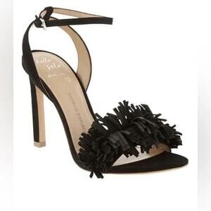 Banana Republic Black Honeysuckle Fringe Open Toe Heels Summer Going Out Preppy